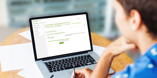 Studierende am Laptop Studierende sitzt am Arbeitsplatz und schaut auf den Laptop