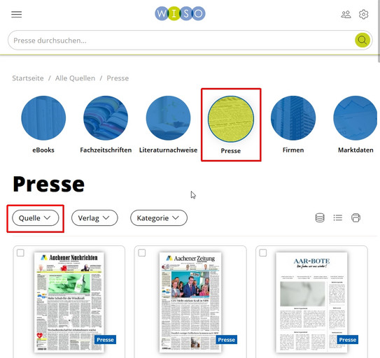 Sreenshot aus der Datenbank Wiso